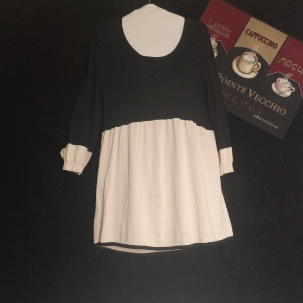 EUC Grace Dane Lewis Blocked Black & Beige Knit Top w/piped hem Size 1X
